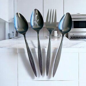 4 Pc Fantasy Serving Set 1881 Rogers Oneida 8-1/4" Atomic MCM Spoon Forks Slotte